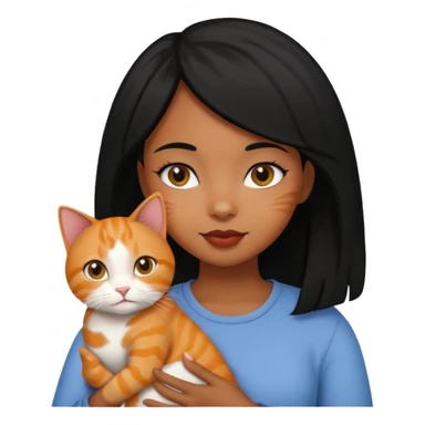 Black girl with black hair holding ginger cat sticker