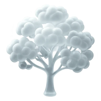 one tree with many branches and a white trunk, crown made of small very bright white fluffy convex clouds, matte glass style sticker