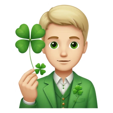 A white guy holding a Clover of 4 leaves sticker