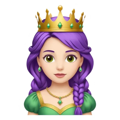 Princesses, with Gold Crown on purple braid hair, with green dress sticker