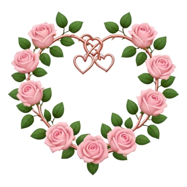 heart shape rose gold vine with pastel pink roses border sticker