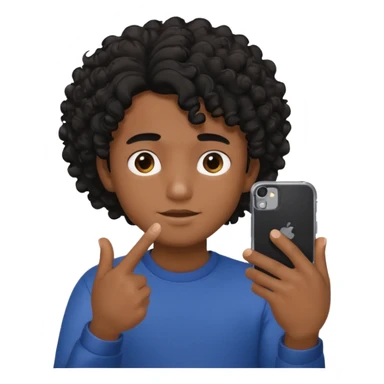 A circular black and white emoji in which a boy is hiding his face with his fingers white taking the selfie and his hair are curly sticker