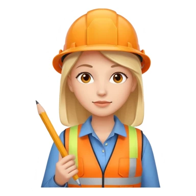 worker woman wearing orange west holding a pencil sticker