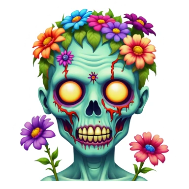 Psychedelic colored hippie style zombie with flowers sticker
