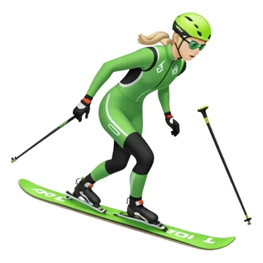 Xc ski racer in green and black clothing. Full body, skate skiing uphill sticker