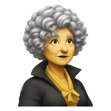 old, curvy woman, hufflepuff, grey and curly and wild hair, madame sprout, not amused sticker