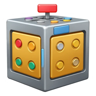 very big metal cube with standing monitors on top and many buttons sticker