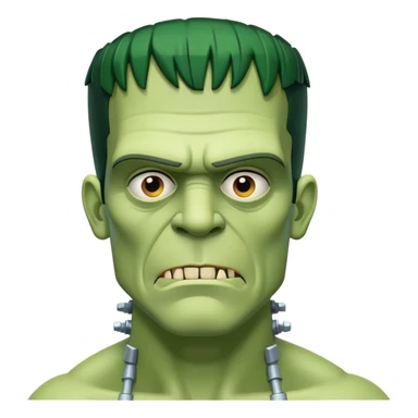 Frankenstein's Monster with classic green skin, bolts in neck, flat head sticker
