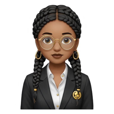 a young woman wearing fine gold round glasses and black hair in braids, she has light black skin, she's wearing cool professional clothes sticker