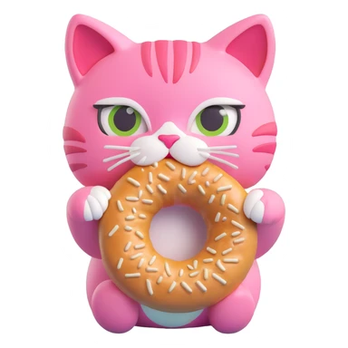 pink cat eating simit, 3D emoji style sticker