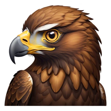 Cinematic Noble Golden Eagle Portrait Emoji, Poised and majestic, with a powerful, broad build, regal hooked beak, and piercing, intense eyes set against richly golden-brown plumage, Simplified yet sharp and sophisticated features, highly detailed, glowing with a soft, amber radiance, high shine, intelligent and commanding, stylized with an air of aerial supremacy, focused and determined, soft glowing outline, capturing the essence of a watchful and confident golden eagle that appears ready to soar out of the screen with effortless authority! sticker