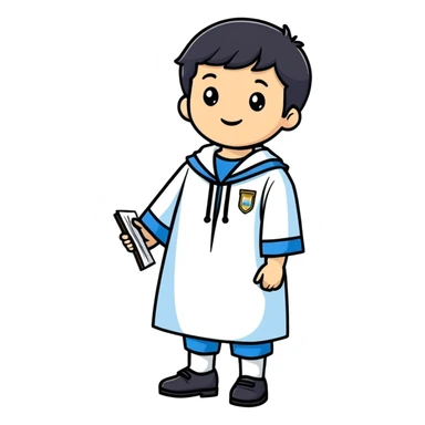 Argentinian school student uniform with white smock guardapolvo blue accents sticker