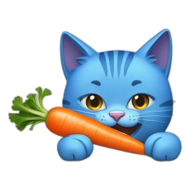blue cat chomping on a carrot sticker