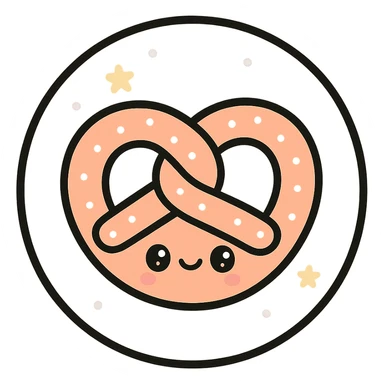 little alchemy style icon
subject: pretzel
border: medium-black
shape: round, circular
background: white
style: full color fill with medium black outlining sticker
