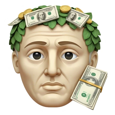 roman caesar statue head with cash on eyes sticker