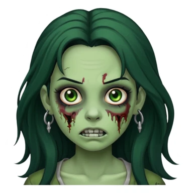Zombie girl with a facial piercings long black hair green skin sticker