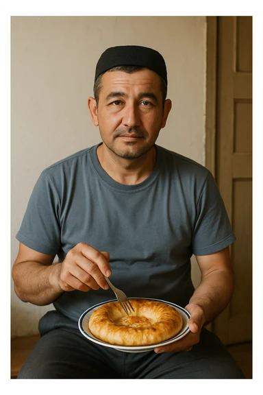 sartarosh xonada shunchaki tarelka v vilka ushlab utirsin tarelkada esa faqat uzbekcha non bulsin kayfiyati xam urtacha bulsin xursan bob ketmasin sticker