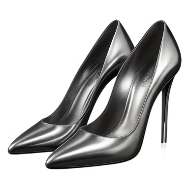 Bottega Veneta high-heeled shoes in 3D chrome style, glossy and reflective, elegant, simple background sticker