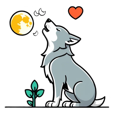 A big wolf howling at a heart shaped moon because it’s in love with the heart shaped moon, but the wolf doesn’t look friendly sticker