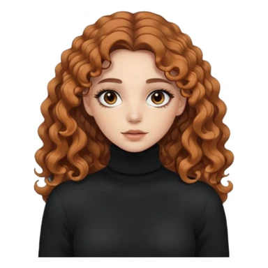 aesthetic white girl with brown long curly hair and black eyes  , black turtle neck sweater top sticker