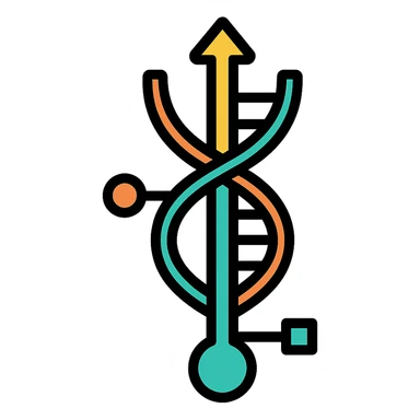 DNA strand with cybernetic elements, stylized to look like a USB logo, minimal and modern sticker