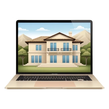 
light beige open macbook sideways with luxury villa on screensaver sticker