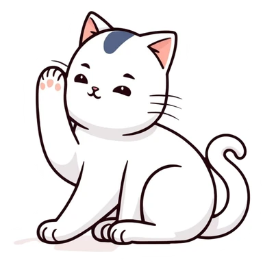 White cat with orange stretching sticker