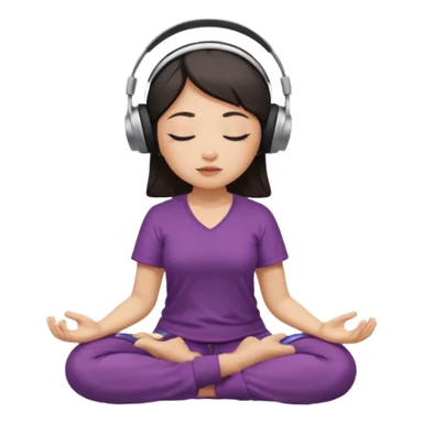 An East Asian woman🧘🏻‍♀️ is sitting cross-legged in a meditation pose, wearing Apple headphones🎧 and listening to music. The song is so beautiful that she has her eyes closed and tears streaming down her face. sticker