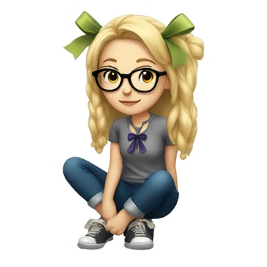 Blonde girl with glasses with a bow squatting sticker