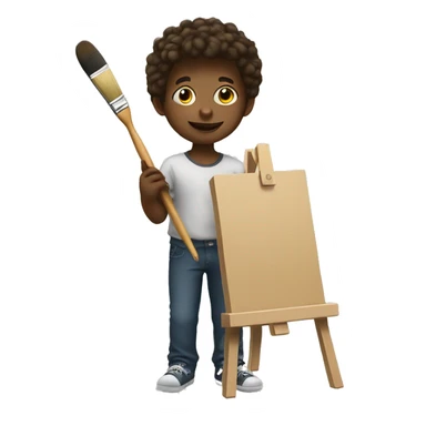 boy holds brush, an easel sticker