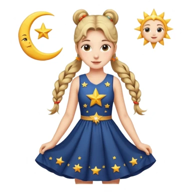 ponytailed girl, sun, moon, star sticker