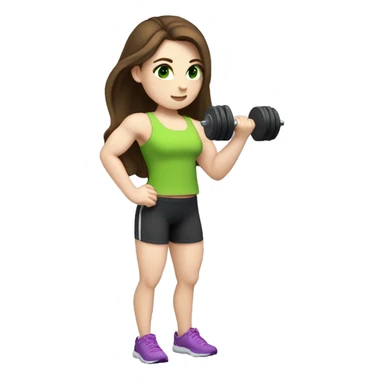 fitness girl with Brown Hair, Green Eyes, Pale Skin doing biceps curls with a Dumbell sticker