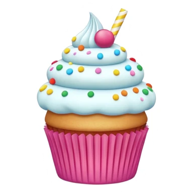 A 3D cartoon cupcake poster with bright colors, text and border design, flat layout, Memoji-style rendering. sticker