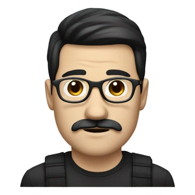 a white-skinned man with black straight hair, a black mustache and glasses sticker