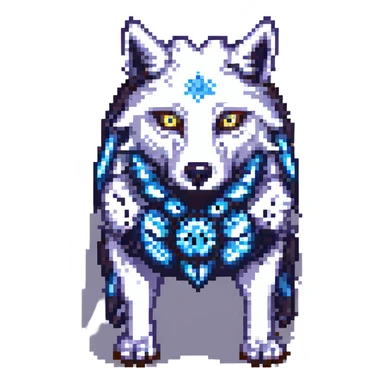standing pixel art wolf with 6 eyes and 12 arms, vibrant colors sticker