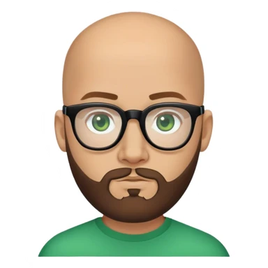 Bald young Guru, mid-lenght brown beard, green eyes, black frame glasses sticker