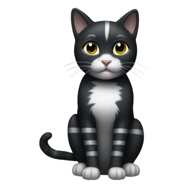 Black cat with white paws and grey stripes sticker