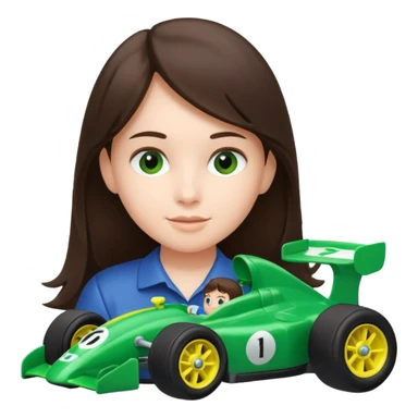 brunette kid playing green formula 1 toy sticker