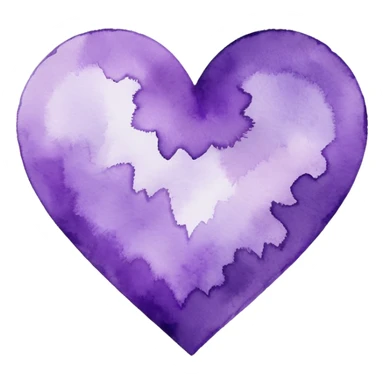 minimalist watercolor heart icon, monochromatic purple washes, soft bleeding edges, on textured white paper, serene and emotional, perfect for app icon, transparent background, flat lay --style raw --stylize 150 sticker