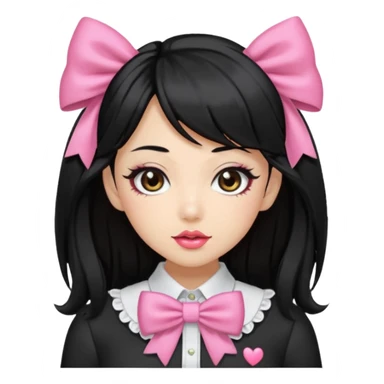 Gyaru girl black hair glossy lips bow shirt sticker