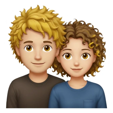 Sarı ve dağınık saçlı ela gözlü beyaz tenli erkek ve saçları koyu kahverengi ,kıvırcık saçlı kız yan yana gülümsüyor sticker