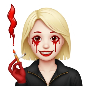 smiley face emoji with blood and a cigarette sticker