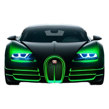 Green neon colored light under a black Bugatti  sticker