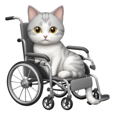 grey and white cat in a wheelchair designed for cats to walk sticker