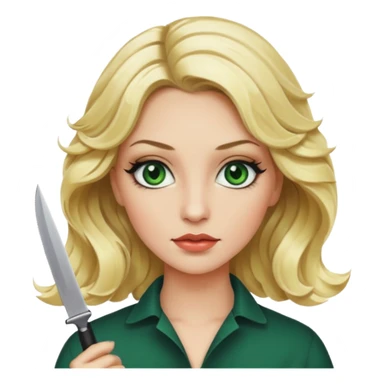 Emoji femme blonde cheveux blond ondulé, yeux vert avec de long cils noir qui porte un couteau sticker