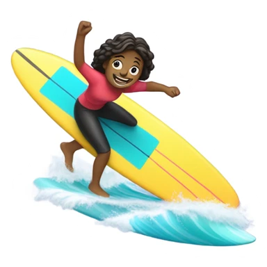 A person (🏄‍♀️) surfing on a wave (🌊). The person is smiling and riding a bright-colored surfboard. sticker