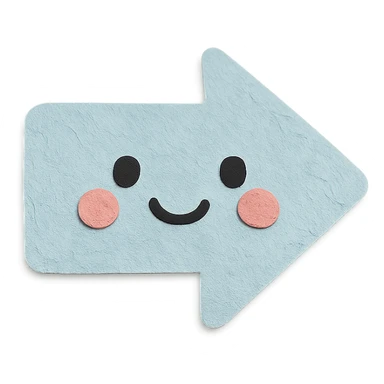 soft pastel kawaii arrow sticker in soft baby blue, paper craft style, with a smiling face sticker
