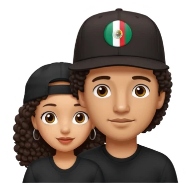 A picture of a cute tanned couple. the man is Mexican, with a bald hair cut wearing a SnapBack hat and a black shirt. the woman is mixed, she has curly longer dark brown hair, thicker and with big boobs  sticker