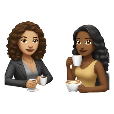puerto rican woman light skin with shoulder-length, wavy, brown hair drinking latte with Roman woman with black, straight hair drinking espresso at table sticker
