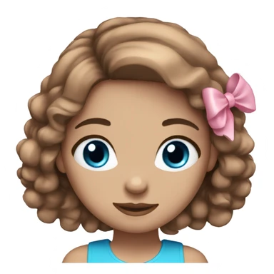 Brown haired girl with blue eyes long eyelashes with pink bow with highlighted hair sticker